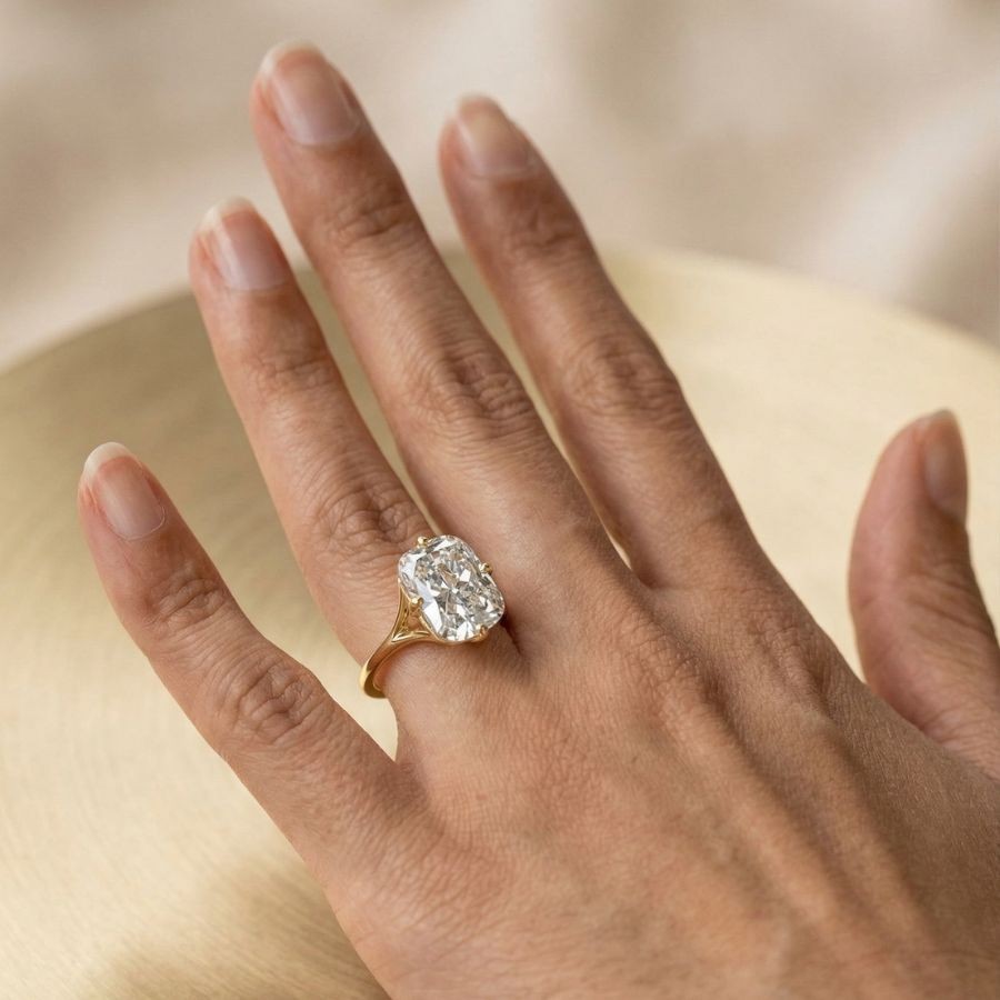 4.00Ct Cushion-Cut VS1 Lab Grown Diamond Wedding Engagement Ring 14k Yellow Gold