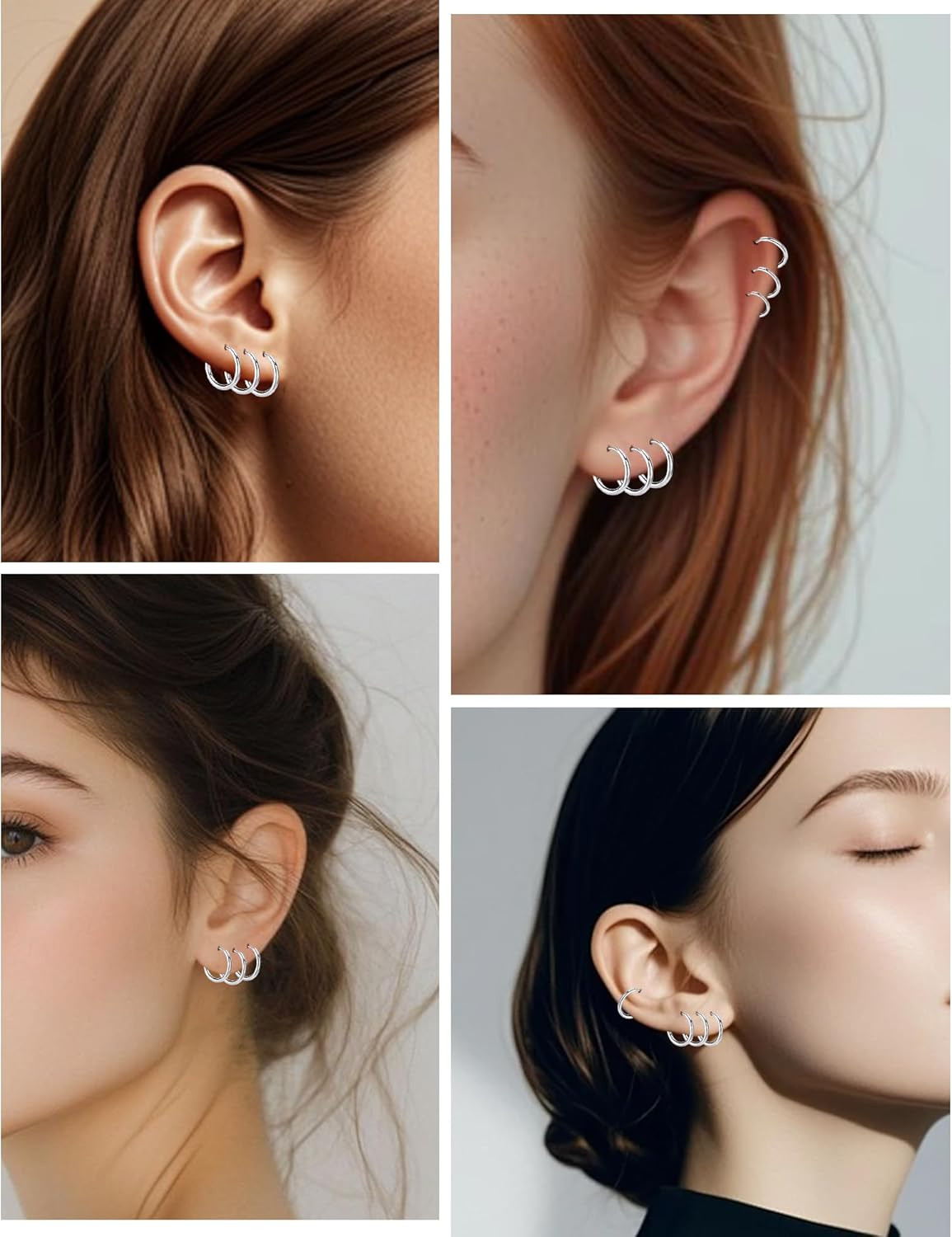 5 Pairs Small Huggie Hoop Earrings for Women, Stainless Steel Lightweight