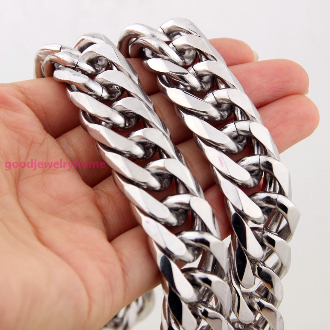 Heavy 20mm Silver Cut Curb Cuban Link Chain 316L Stainless Steel Men’s Necklace
