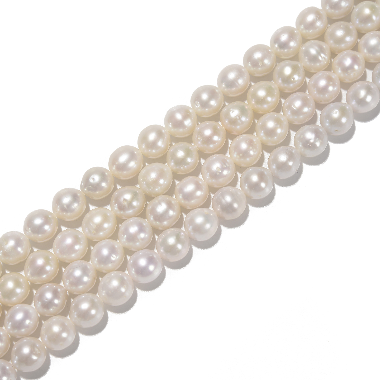 White Fresh Water Akoya Pearl Off Round Beads Size 8-9mm 9-10mm 15.5” Strand