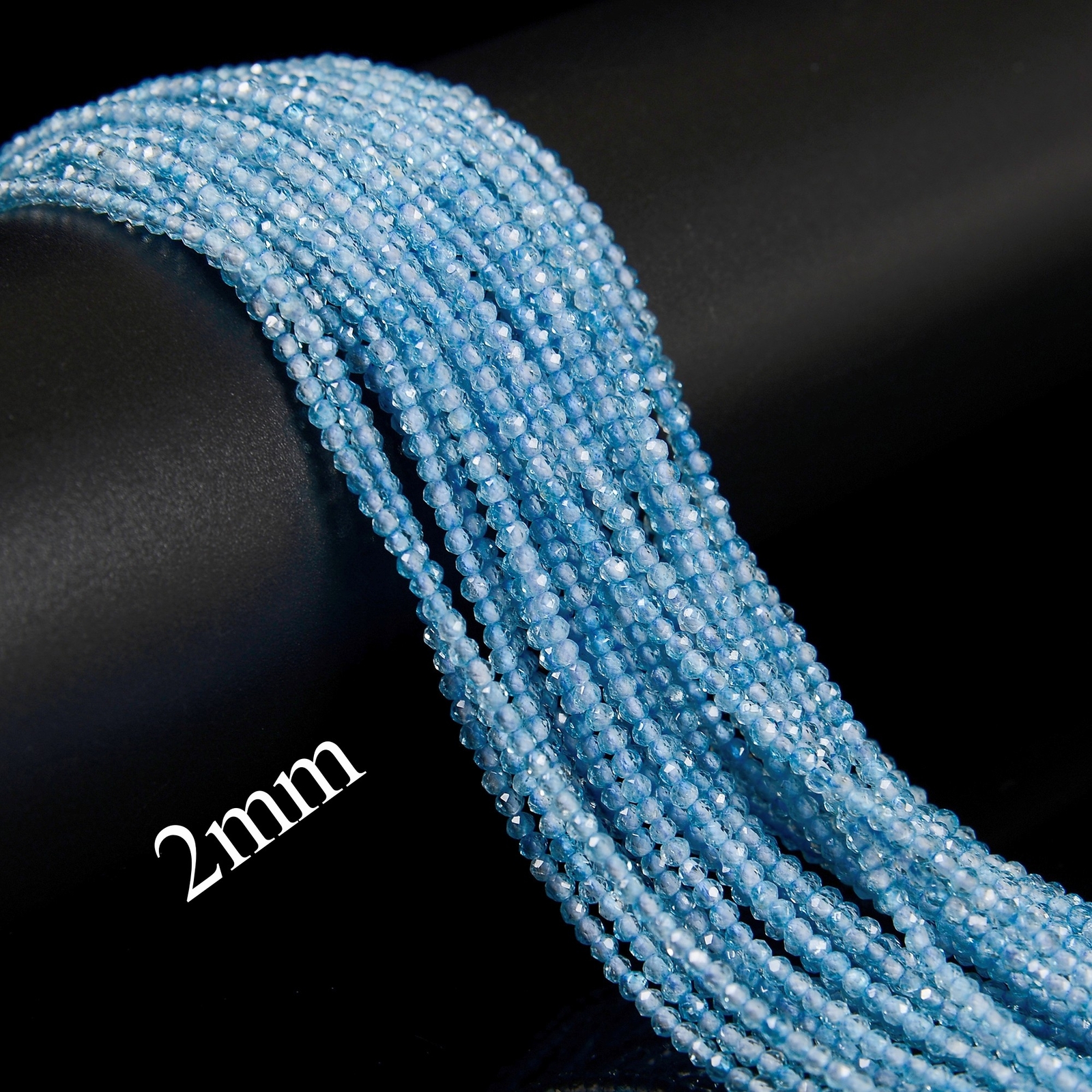Natural Blue Topaz Faceted Round Beads Size 2mm 3mm 15.5” Strand