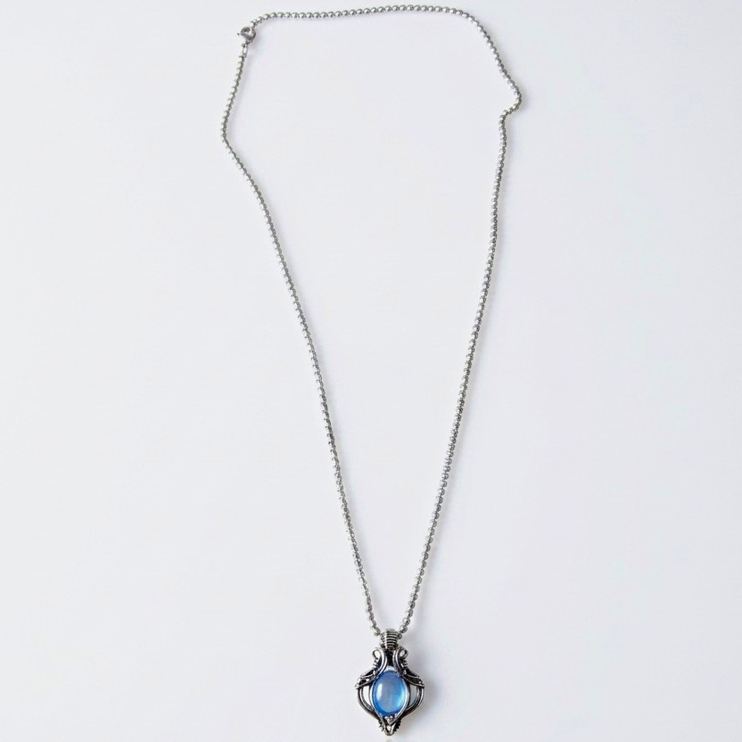 Bohemian Style Lotus Moon Stone Necklace On 23″ Long Chain