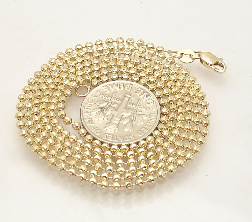 2mm Solid Moon Diamond Cut Bead Ball Chain Necklace REAL 14K Yellow Gold