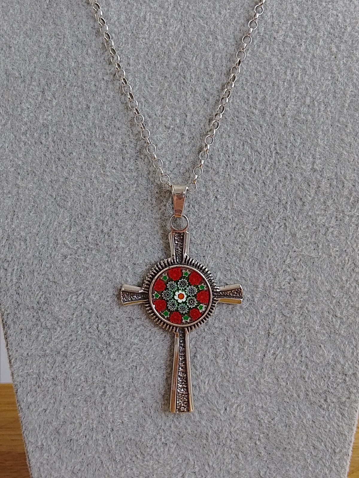 Superb 925 Sterling Silver & Millefiori Cross Necklace by Anna Marrone – 156 VE