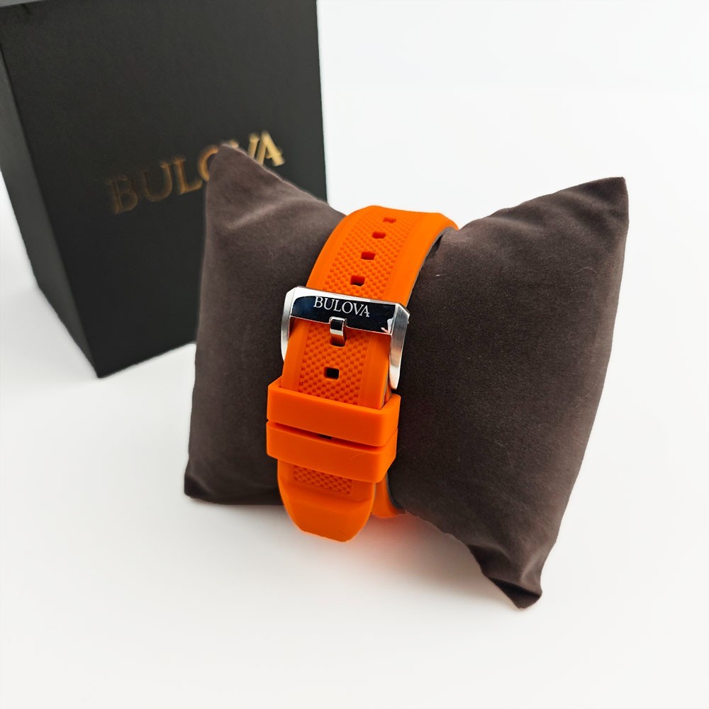 Bulova 98A226 Marine Star Silver Dial Orange Silicon Starp Men’s 45MM Watch NEW