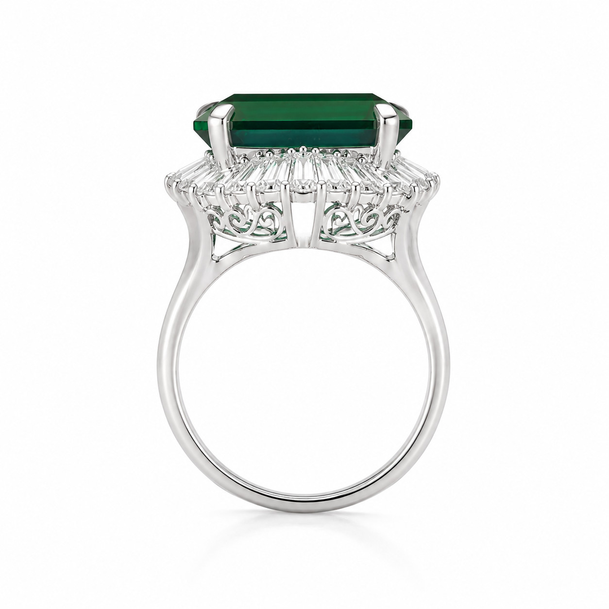 Big Pine Green 13.37CT Emerald & Lab-Created White Diamonds Art deco silver Ring