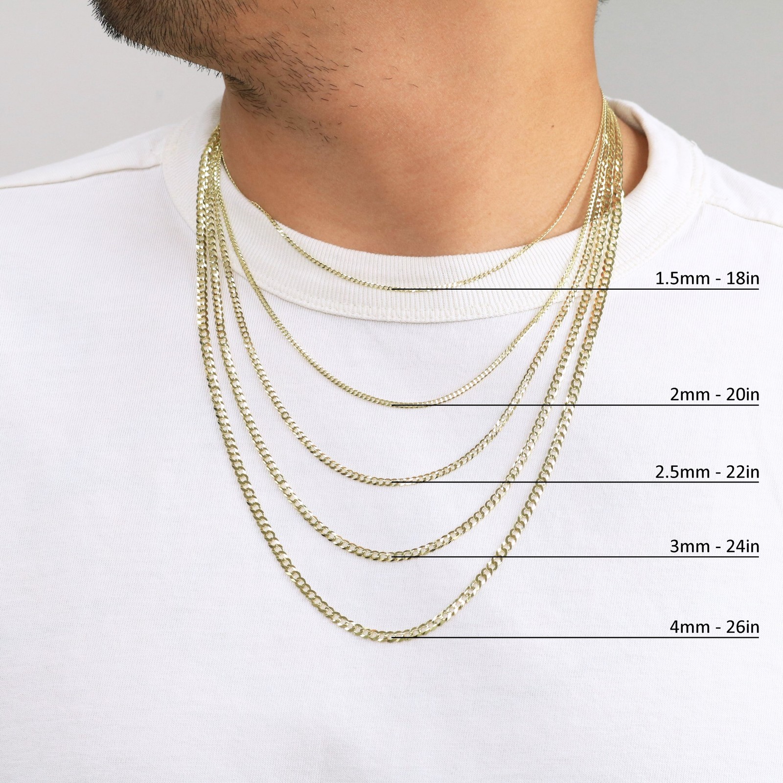 14K Yellow Gold Solid 1.5mm-12mm Curb Chain Cuban Link Necklace Bracelet 7″- 30″