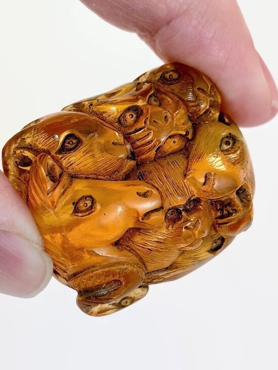 Amber Pendant, Bead, Carved, Animals, Horse, Cat, Bird, Snake, Rabbit, Vintage