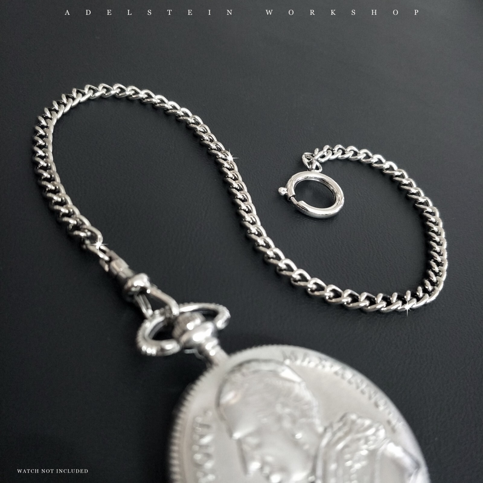 Men’s Silver Plated Waldemar Pocket Watch Chain Lobster Clasp Swivel FOB New