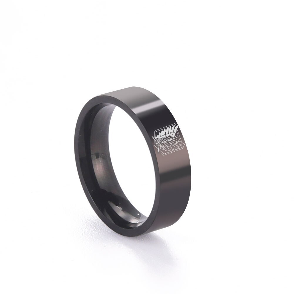 8MM Attack on Titan Black Sliver Stainless Steel Ring Wings of Liberty Flag Ring
