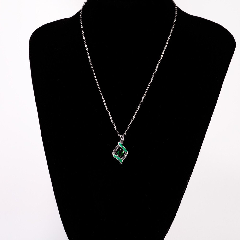 6×8 Simulated Emerald Green Fire Opal Silver Filled Jewelry Necklace Pendant