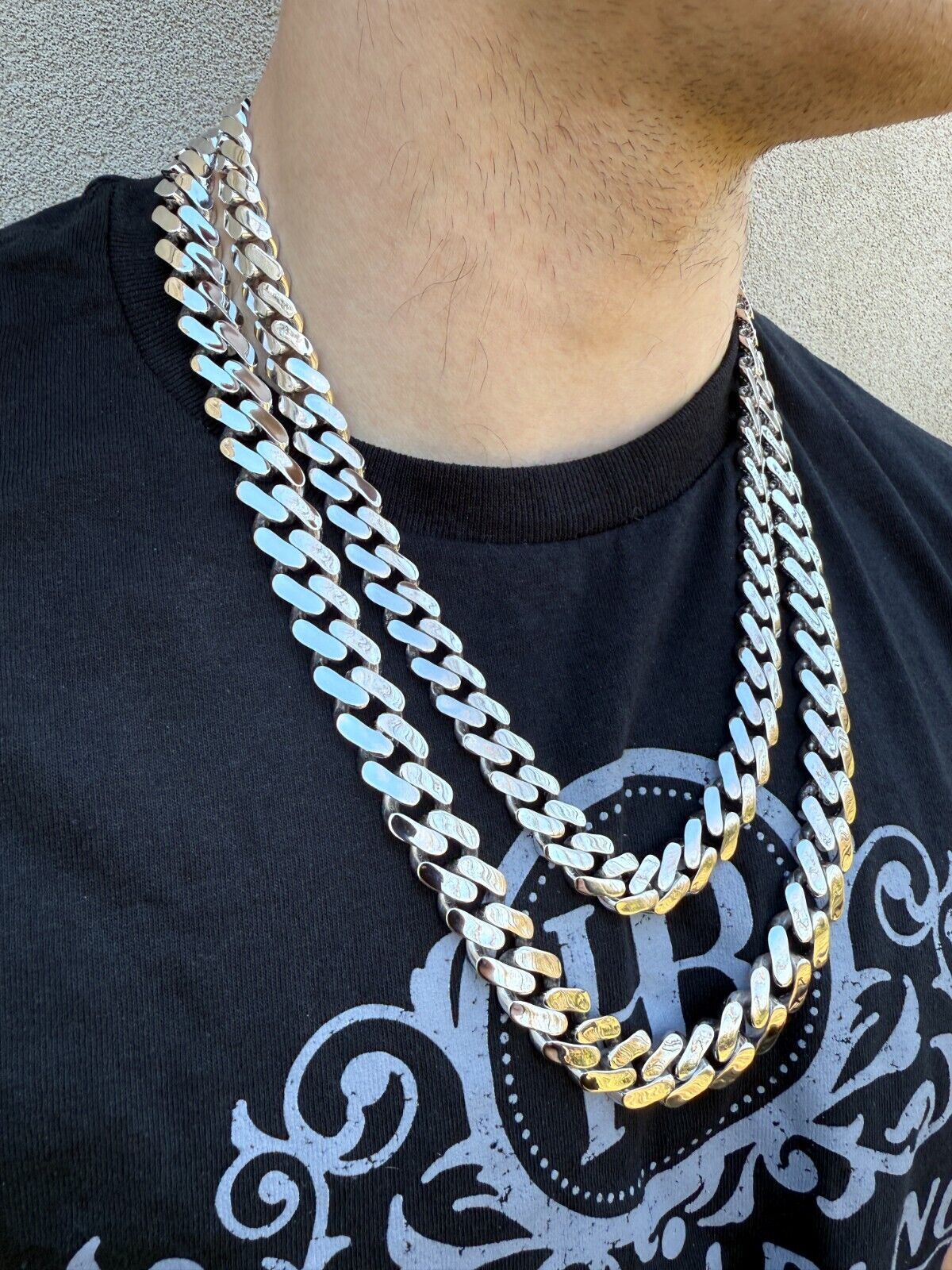 Monaco Cuban Link Chain Necklace Or Bracelet Hollow Real 925 Silver 9-15mm ITALY