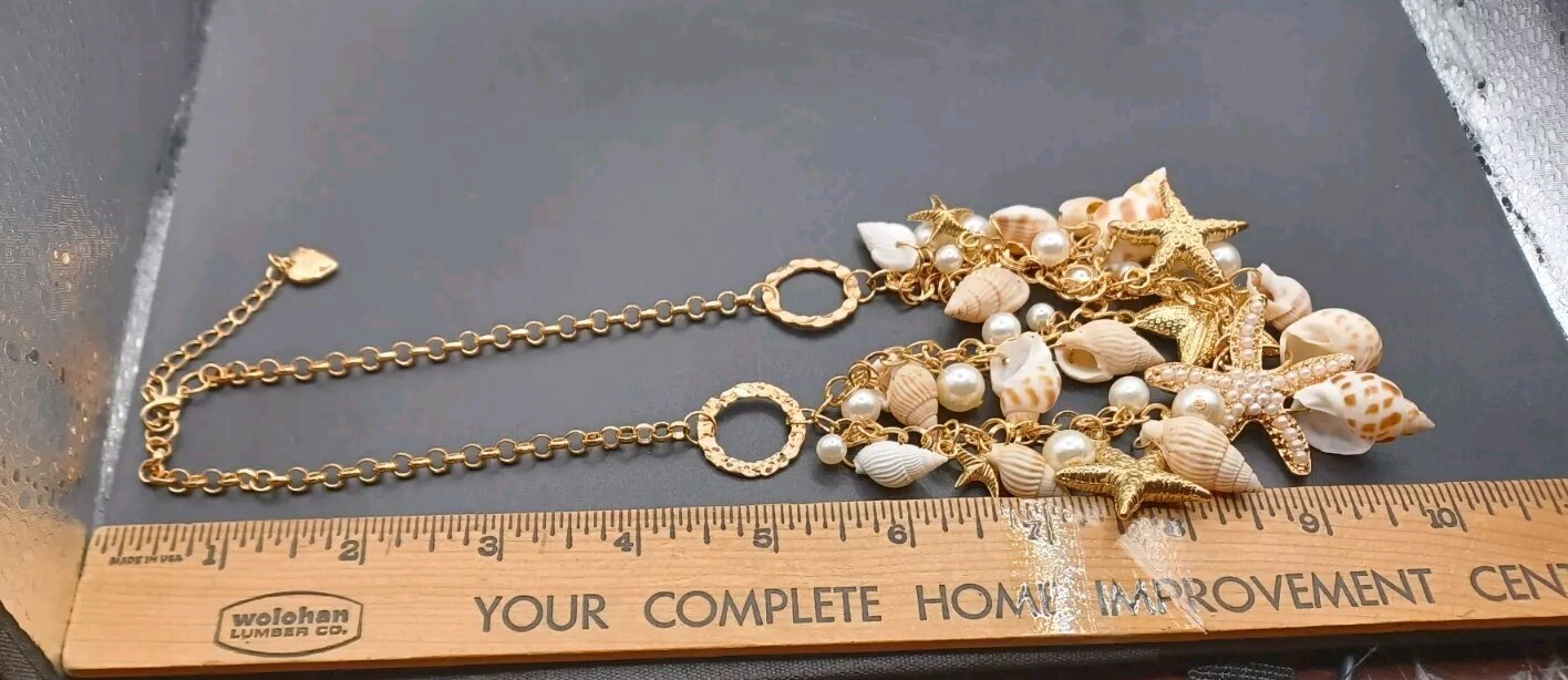 New Marked Betsey Johnson Beach Shell Pearl Goldtone Necklace