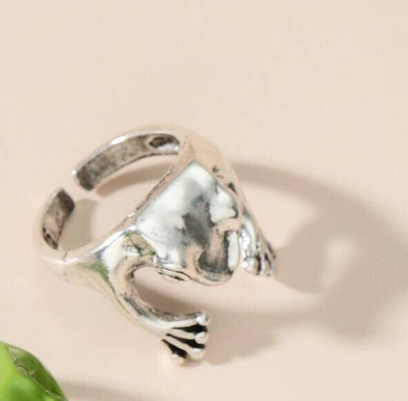 Cute Silver Frog Ring, Open Ring Adjustable Size