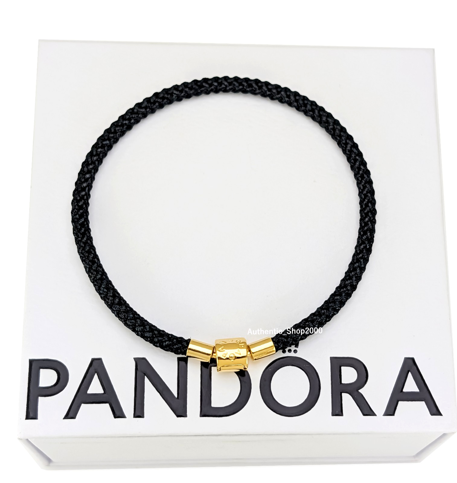 New 100% Authentic PANDORA 14k G Barrel Shimmering Black Cord Bracelet 564530C01