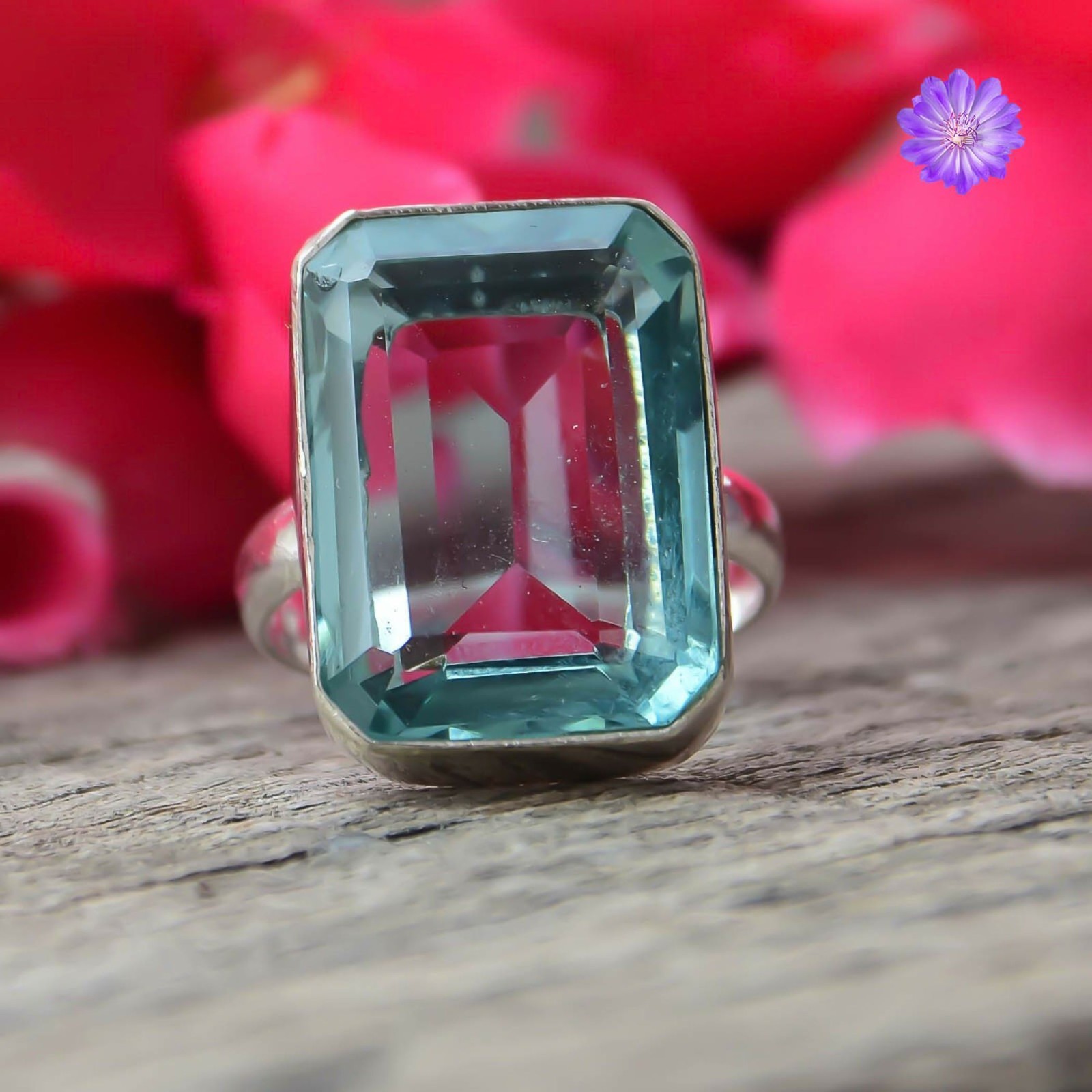 Aquamarine Gemstone 925 Sterling Silver Ring Handmade Jewelry Gift For Valentine