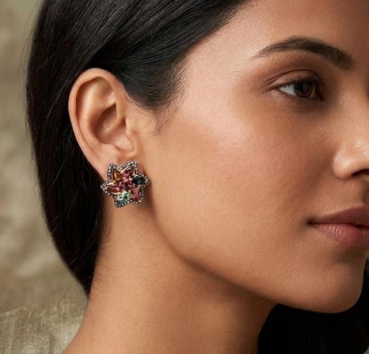 Pear Tourmaline Gemstone & Diamond Earring 925 Sterling Silver Earring