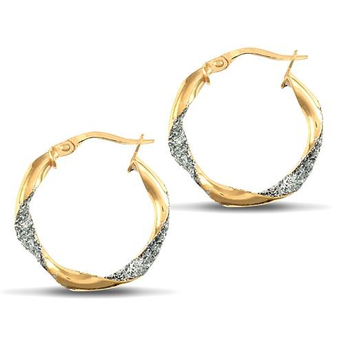 Creole Earrings 9ct Yellow Gold white gold plain frost Womens Jewellery