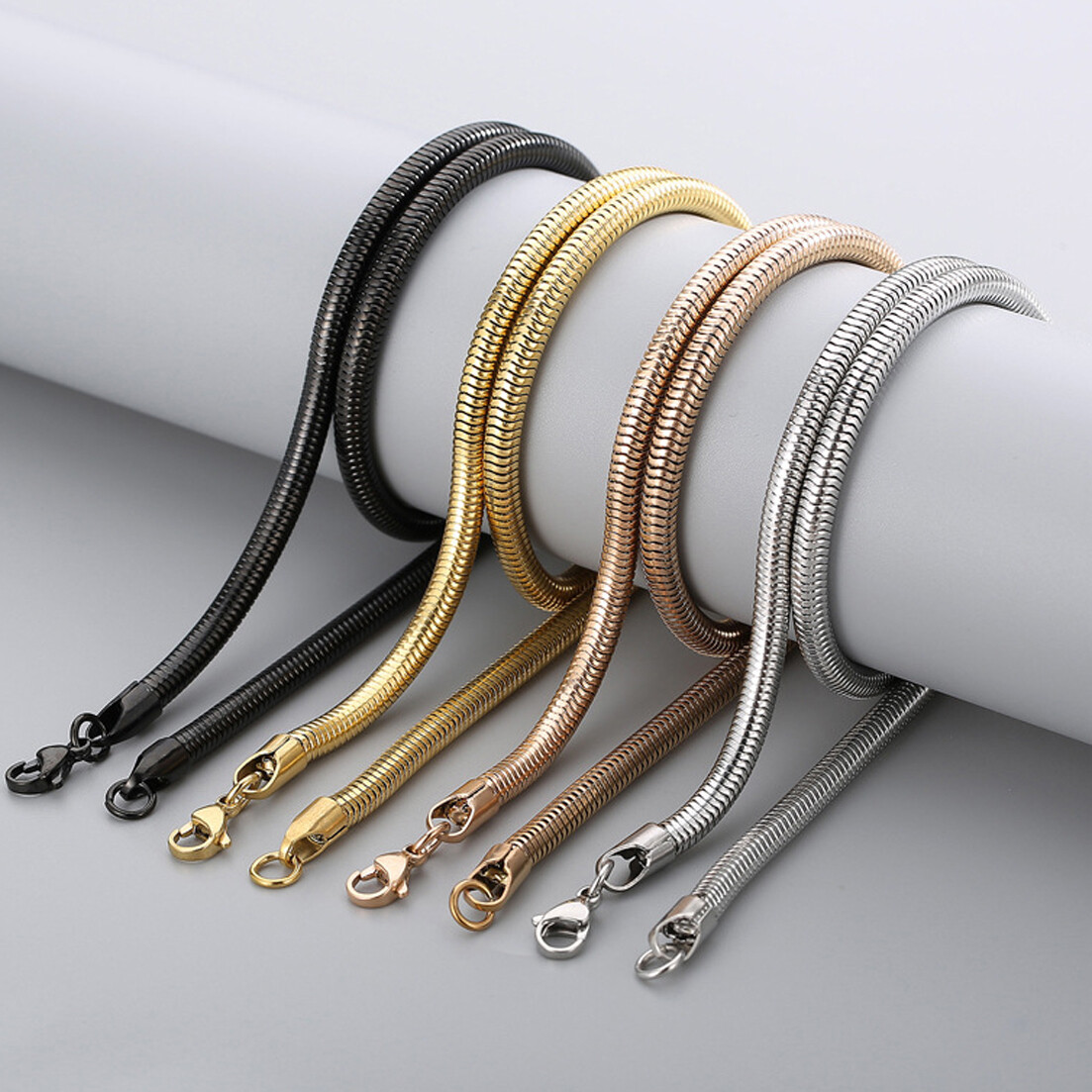 2.5/3/4/5/6mm 316L Stainless Steel Men Women Round Snake Chain Necklace20″22″24″
