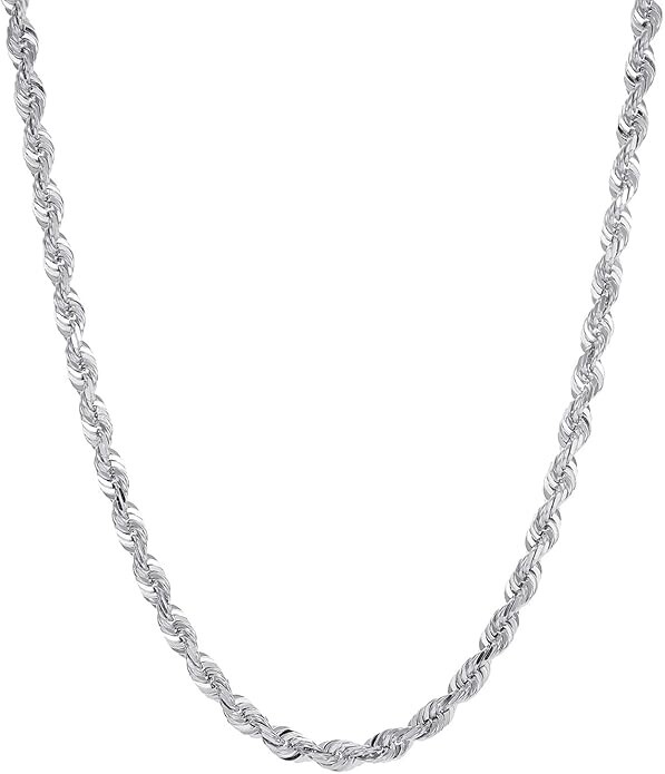 Solid 14k White Gold 2mm Thick Diamond Cut Rope Chain 16 18 20 22 24 Inches