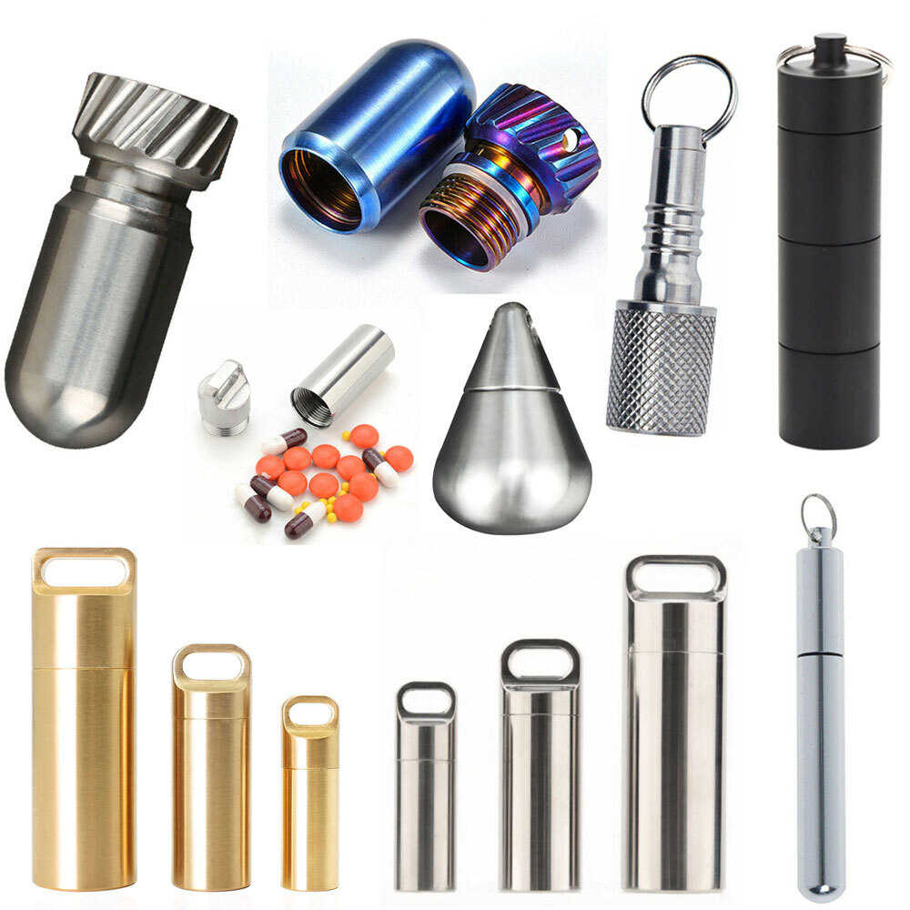 Empty Titanium/Aluminum Alloy/Brass Pill Bottle Vitamin Capsules Medicine Holder
