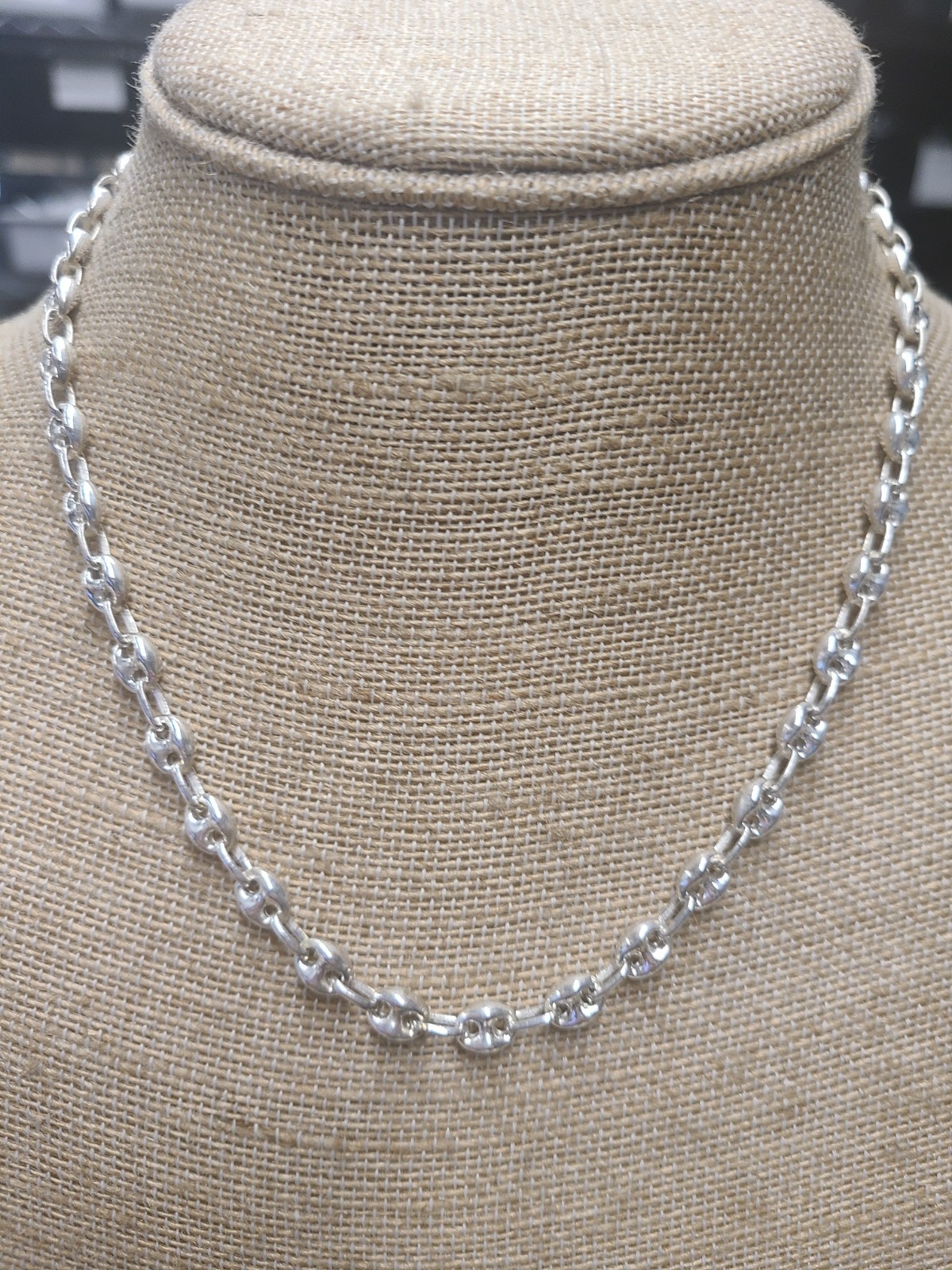 18″ Sterling Silver Puffed Anchor Mariner Necklace 18 grams
