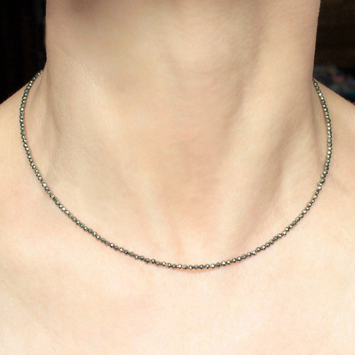 Pyrite 2mm Crystal Gemstone Faceted Beads Dainty Choker Necklace Minimalist