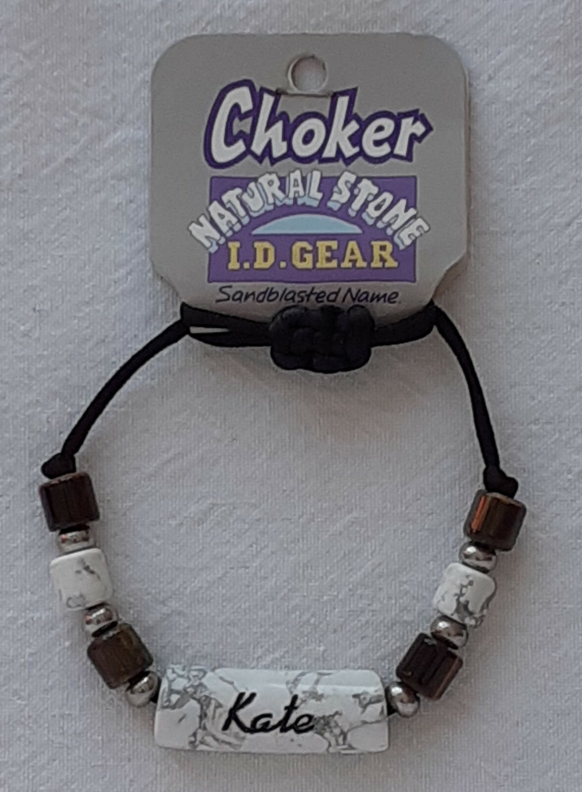 ID Choker / Necklace – Natural Stone – Sandblasted Name – Kate – Brand New