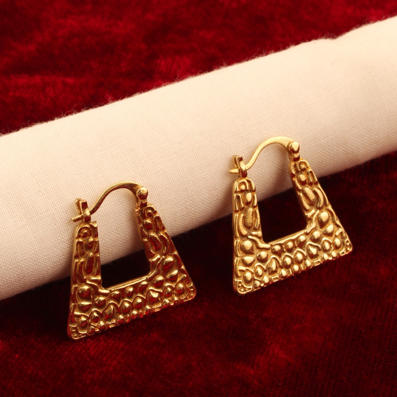 Gold & Silver Plating Geometric Hoop Earrings for Women Textured Tribal Earrings
