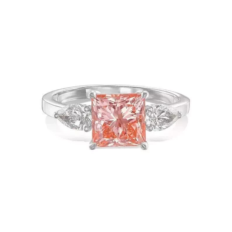 IGI Lab Grown Diamond Ring 3.00 Carat Fancy Vivid Pink Princess Cut 950 Platinum