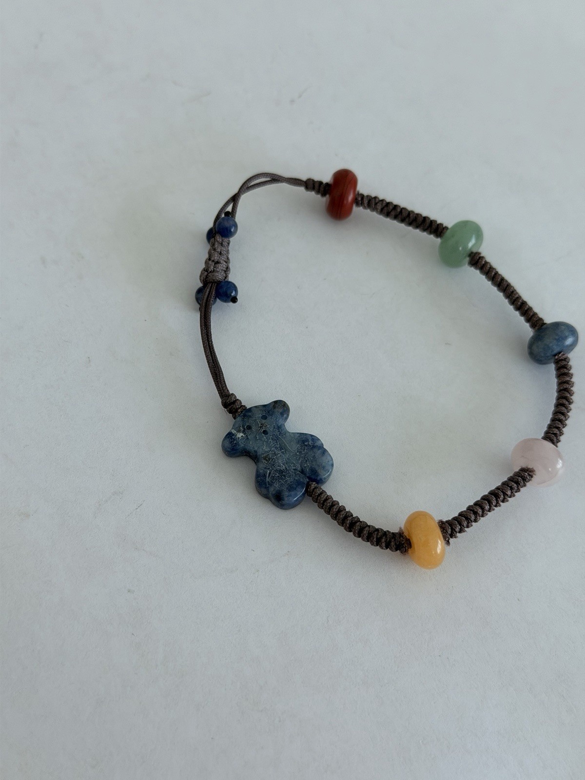 TOUS Adjustable Cord Beaded Bracelet with Multicolor Stones & Teddy Bear