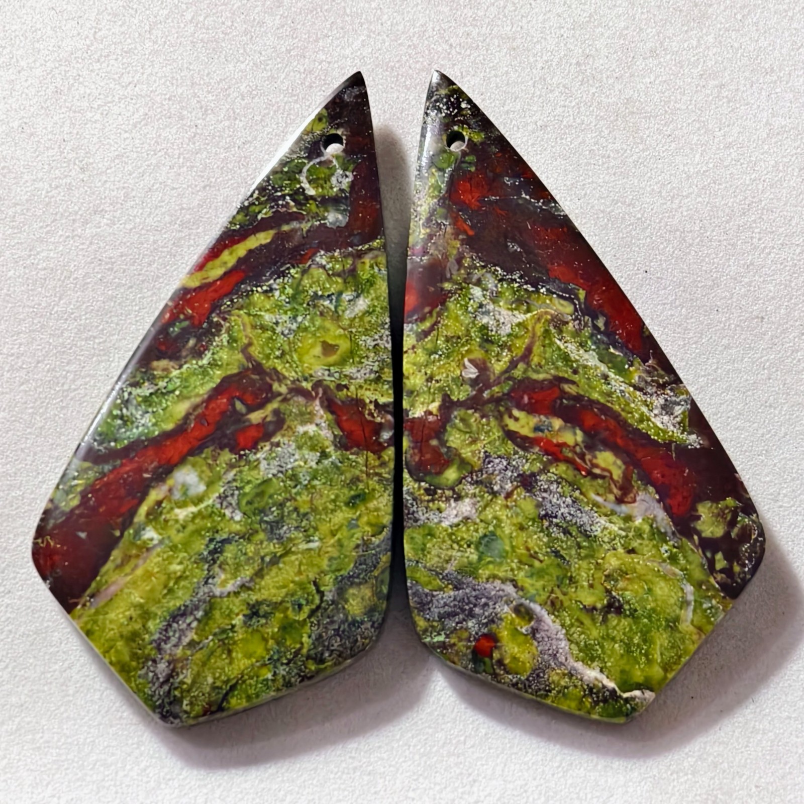 81 Cts Natural Dragon Blood Jasper Drilled Pair Cabochon Gemstone 45.8 X 23.9 MM