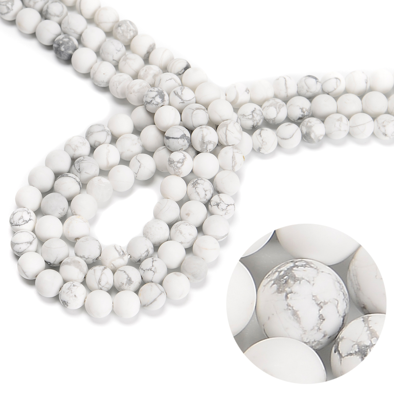 Natural White Howlite Matte Round Beads 4mm 6mm 8mm 10mm 12mm 15.5″ Strand