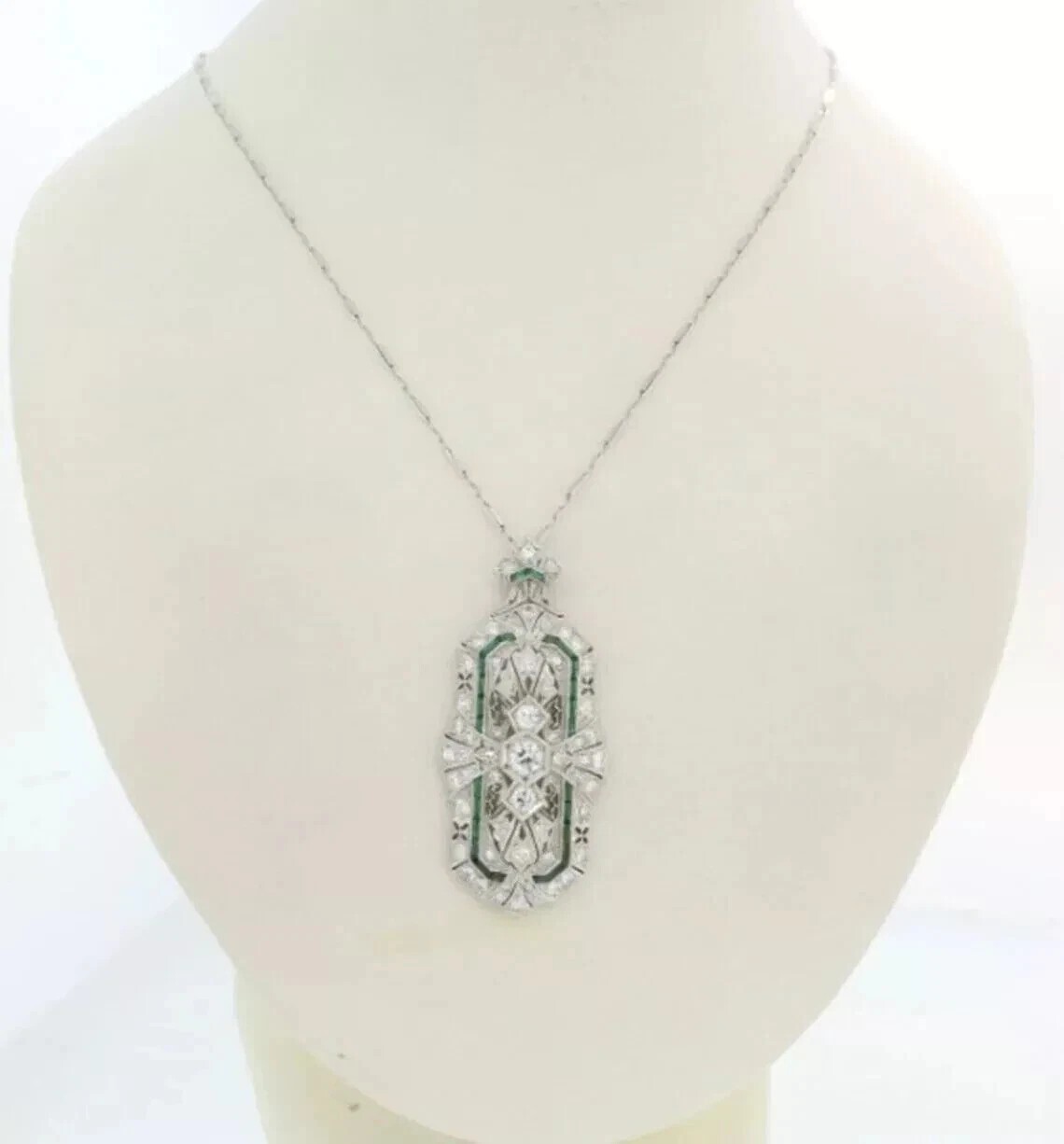 3.9Ct Art Deco Style Lab Created Diamond & Emerald Engagement 925 Silver Pendant