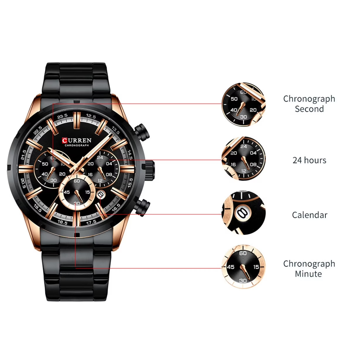 Men’s Curren Quartz Watch Chronograph 3ATM Waterproof Luminous Business