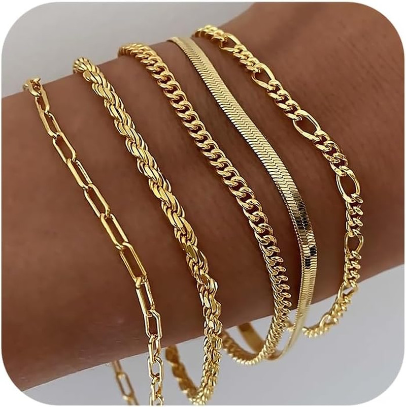 Gold Bracelets for Women Waterproof 14K Real Gold Jewelry Sets for Women Trendy