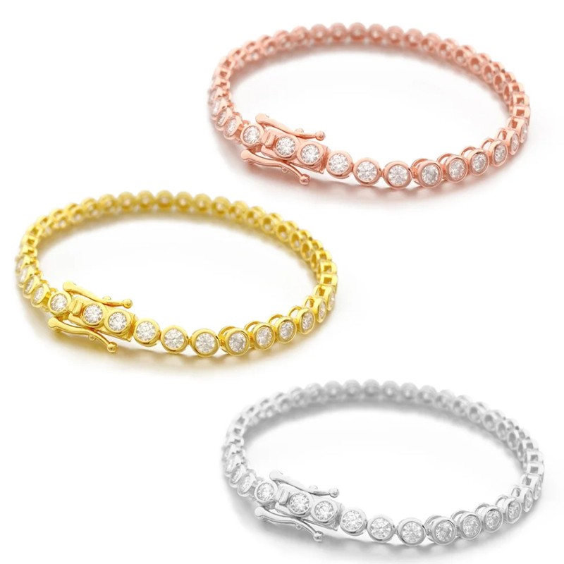 2/3mm Round Cut Moissanite Bubble Bracelet 925 Sterling Silver Chain Pass Tester