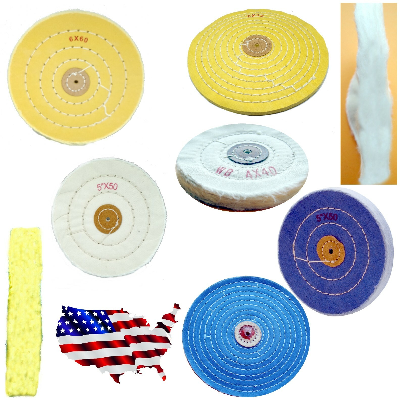 Metal Polishing Buff Cloth White Yellow Blue Jewelry Buffing 4 to 6″ 12 to 60ply