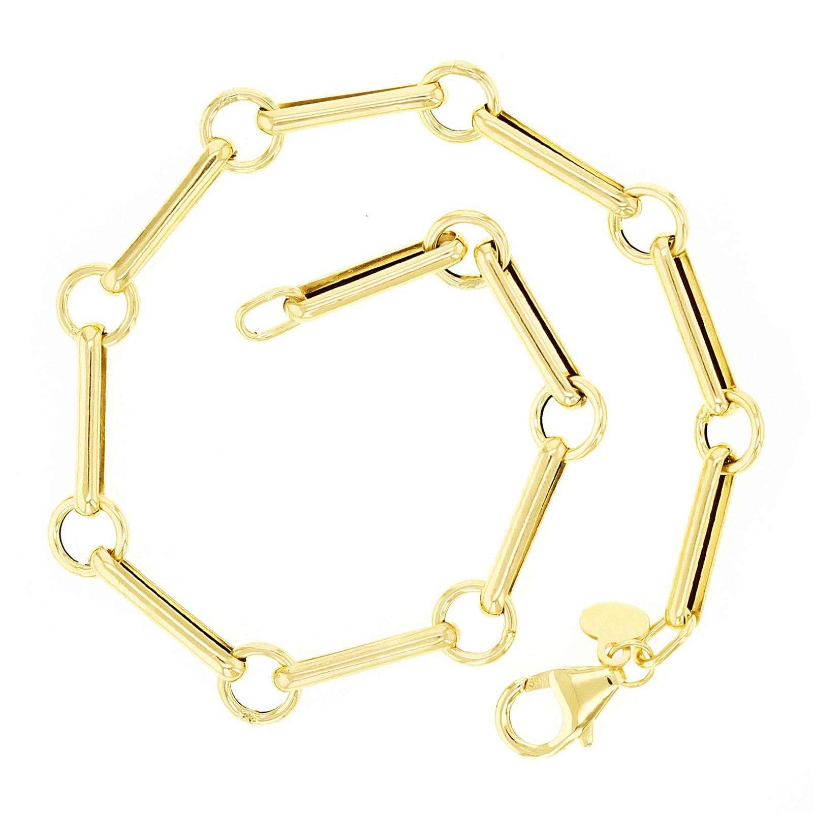 Italian 14k Yellow Gold Round & Paper Clip Links Chain Bracelet 7.75″ 2 grams