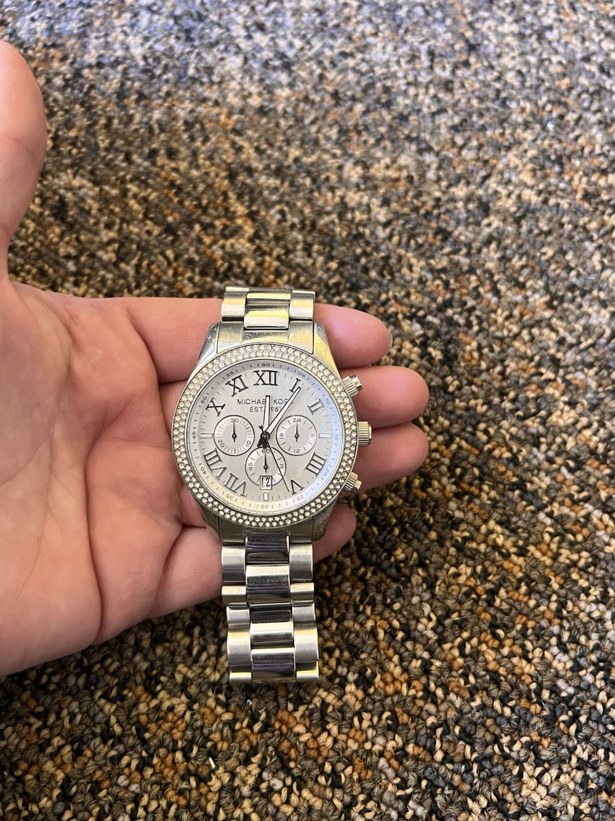 Michael Kors Women’s Silver Stainless Quartz Chronograph Date Roman Dial 33mm
