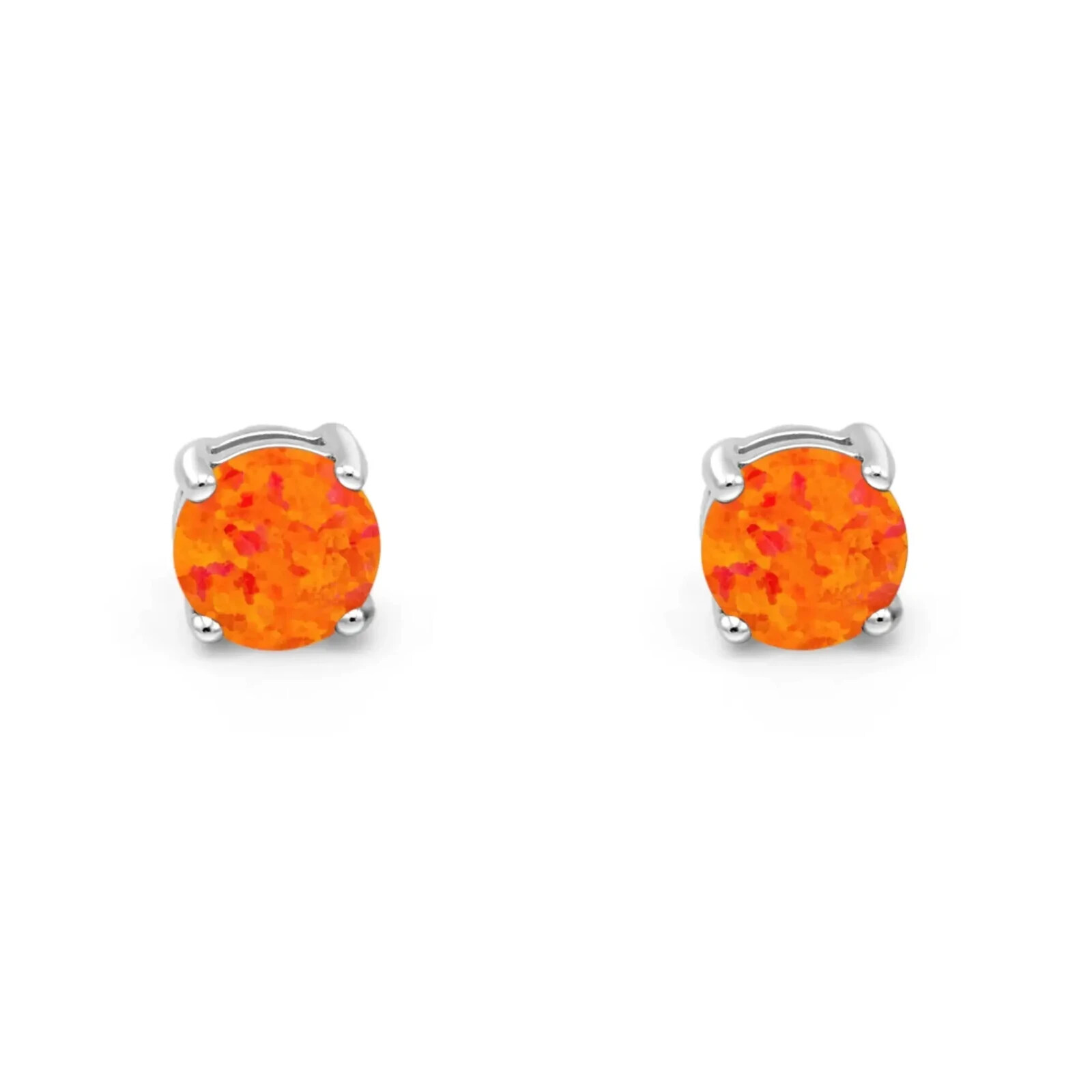 .50 ct. Orange Fire Opal Stud Earrings in Solid Sterling Silver- AAA+++ Quality!