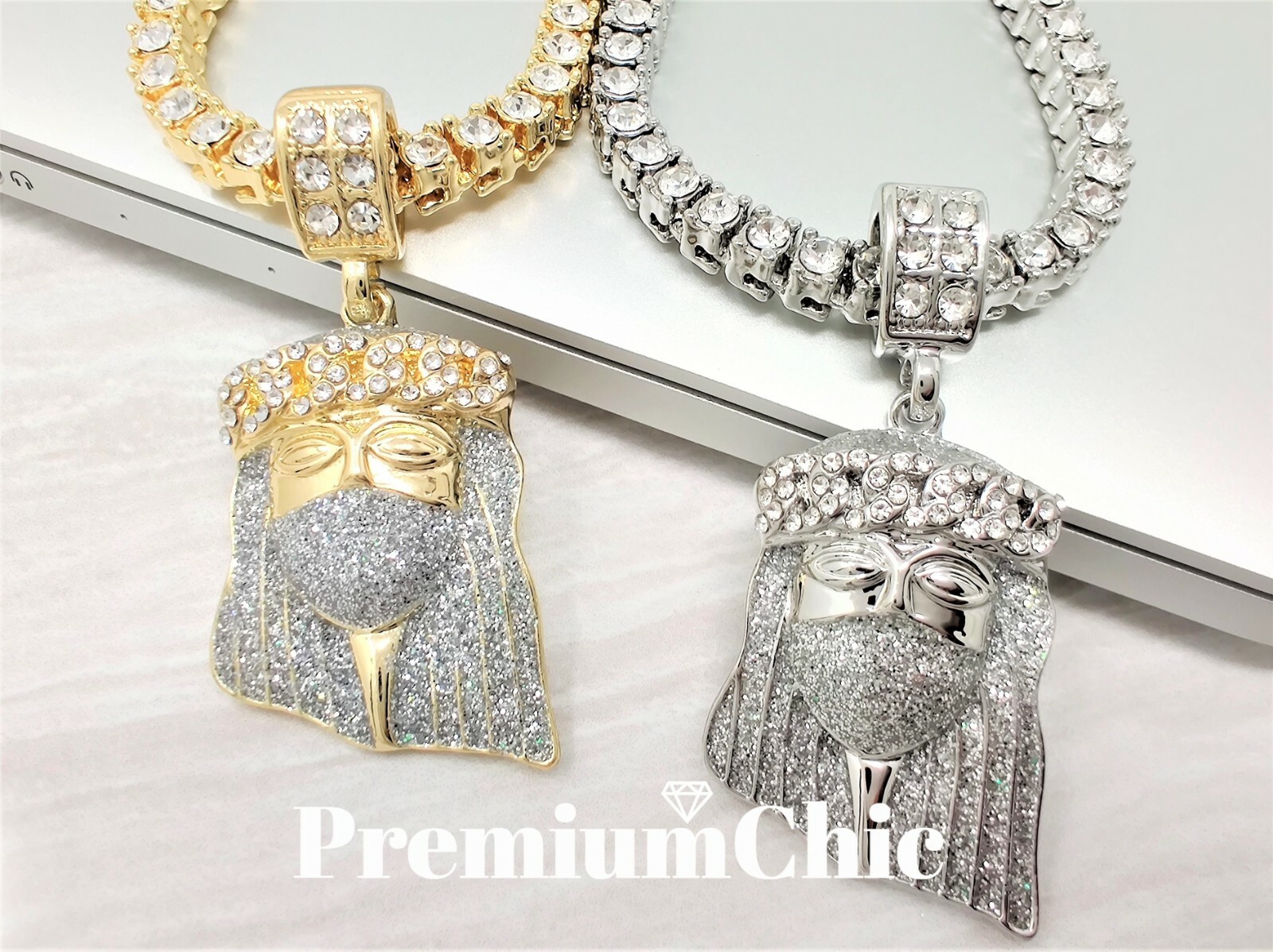 ICED Jesus Pendant & Tennis Choker Chain Gold Plated Hip Hop CZ Necklace Jewelry