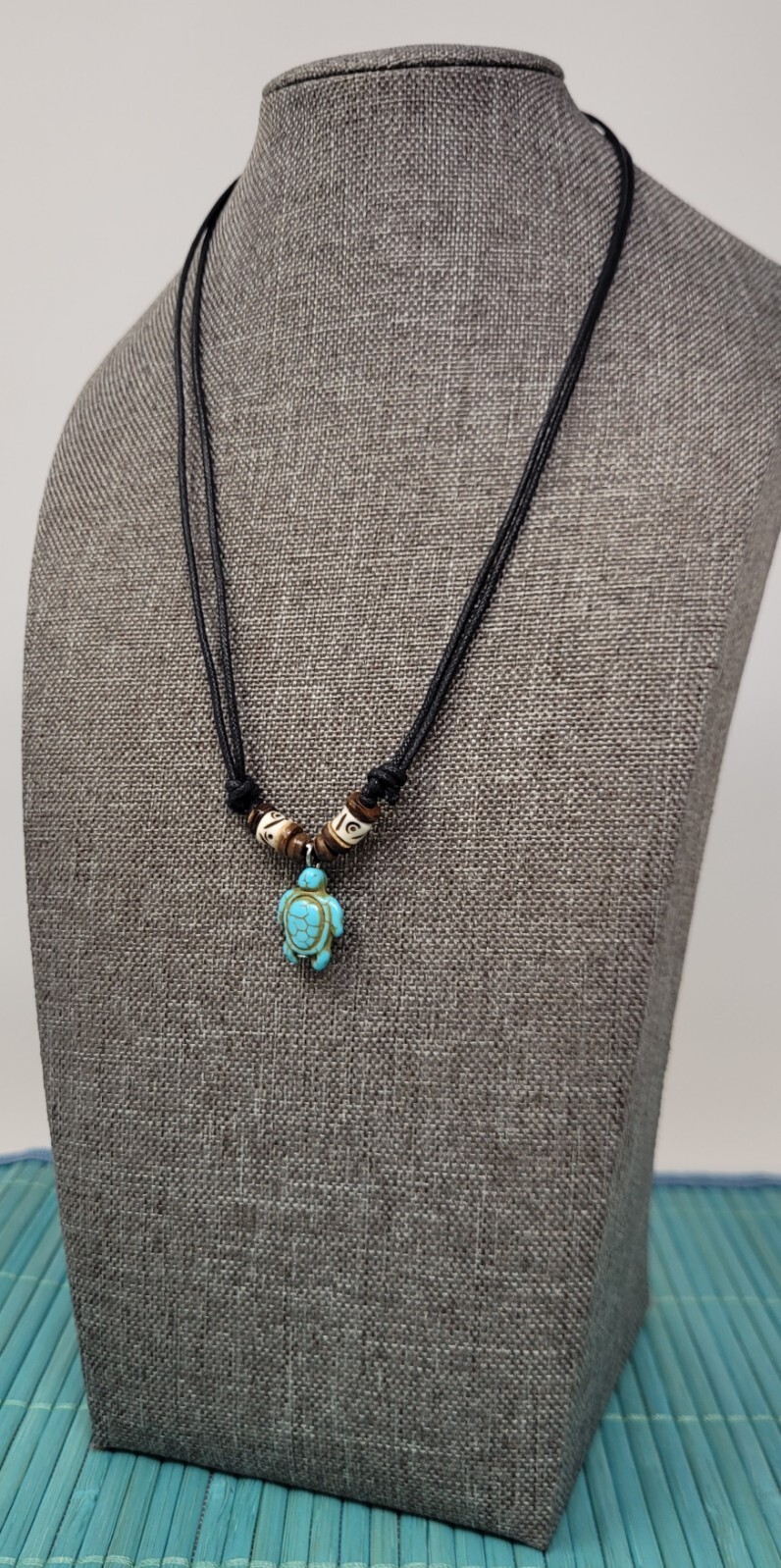 Turquoise Blue Sea Turtle Charm with Black Cord Choker Necklace Turquoise Turtle