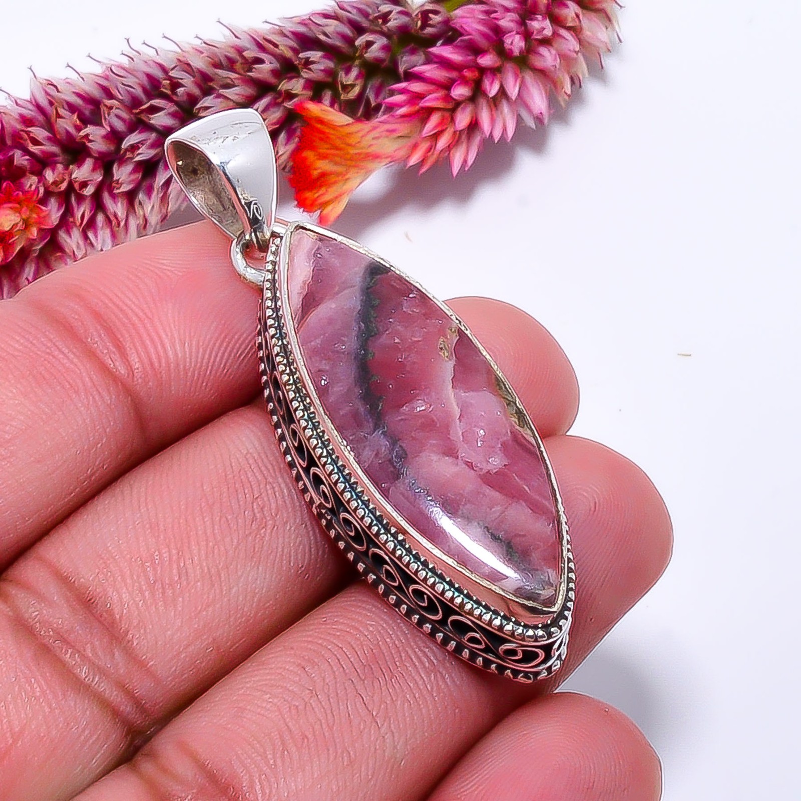 Rhodochrosite – Argentina Fine Art 925 Sterling Silver Pendant 2.15″ P0364114336