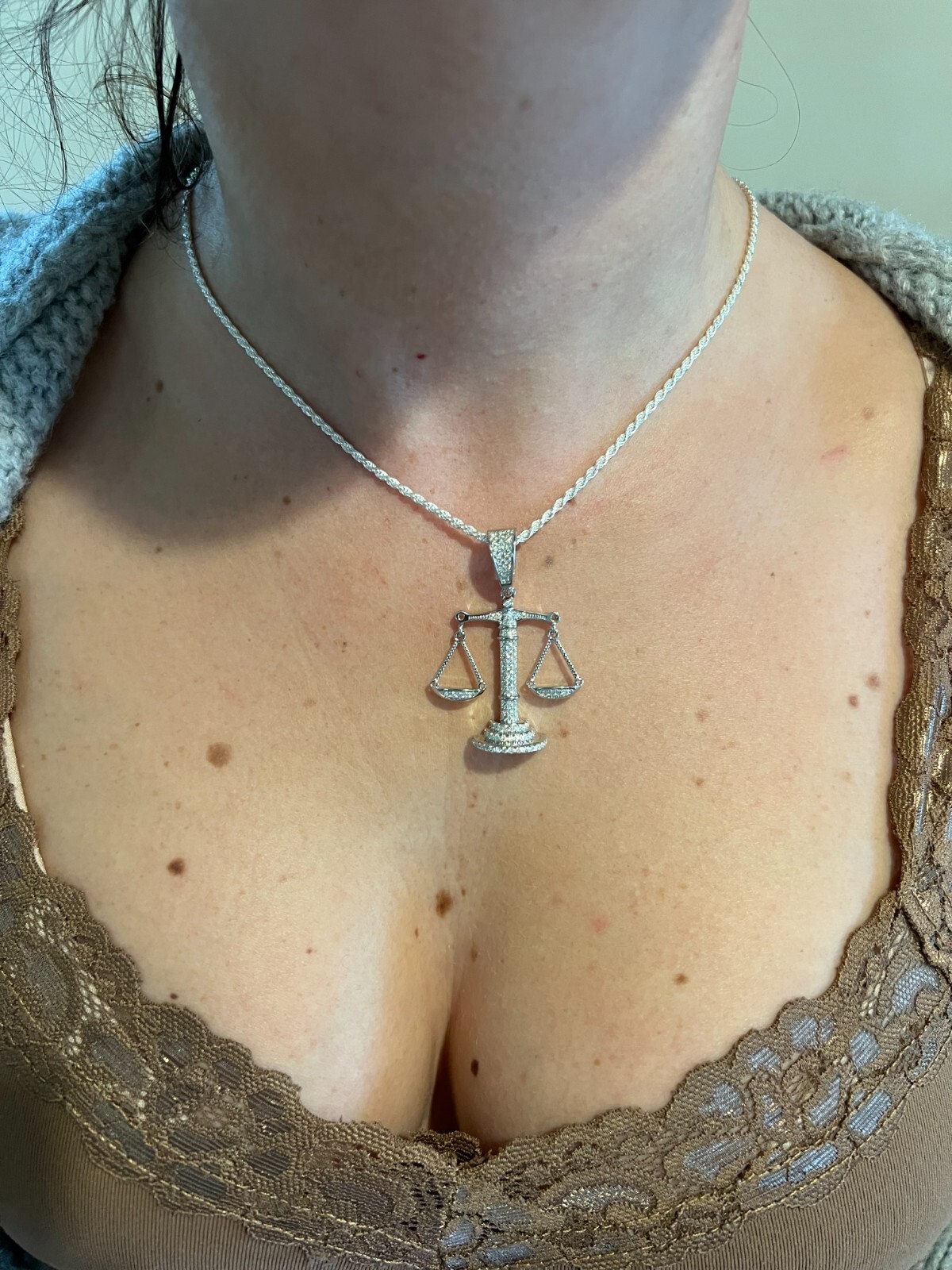 MOISSANITE Real Silver Iced Libra Balanced Scale Pendent Passes Tester yellow pl