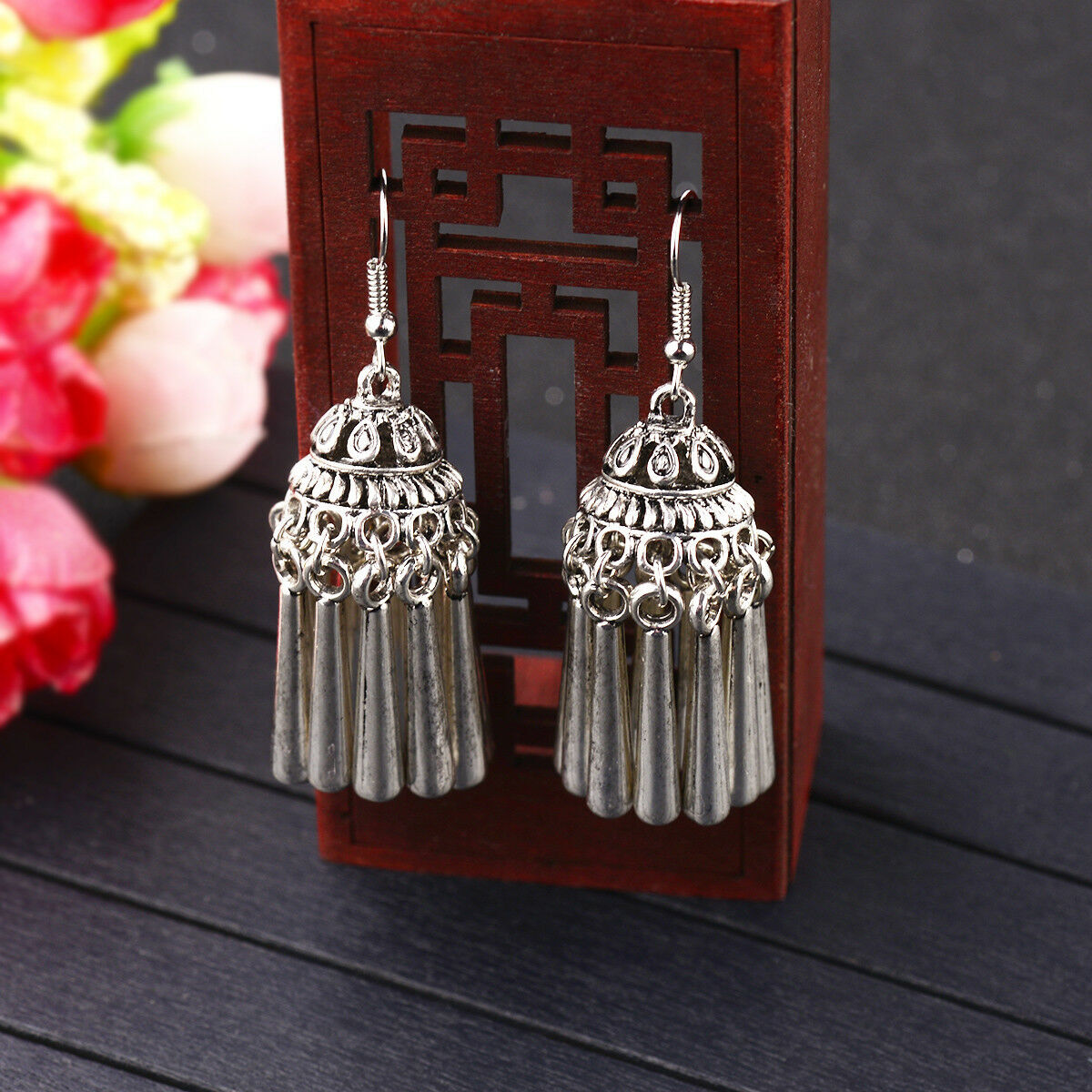 Boho 925 Sterling Silver Vintage Style Tibetan Tibet Dangle Drop Hook Earrings