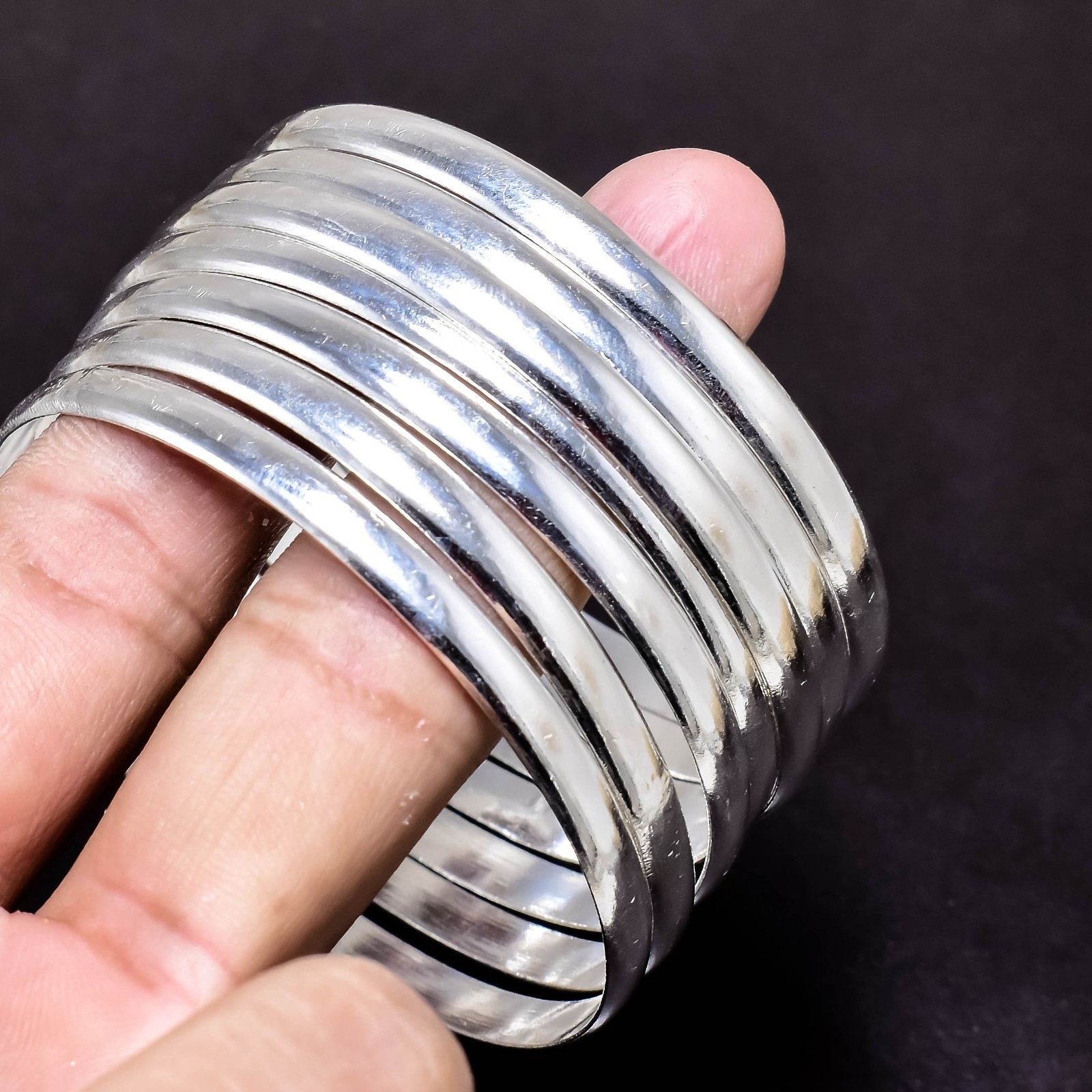 Solid 925 Sterling Silver Bangles, Beautiful Bangles Stacking Set of 7 Bangles