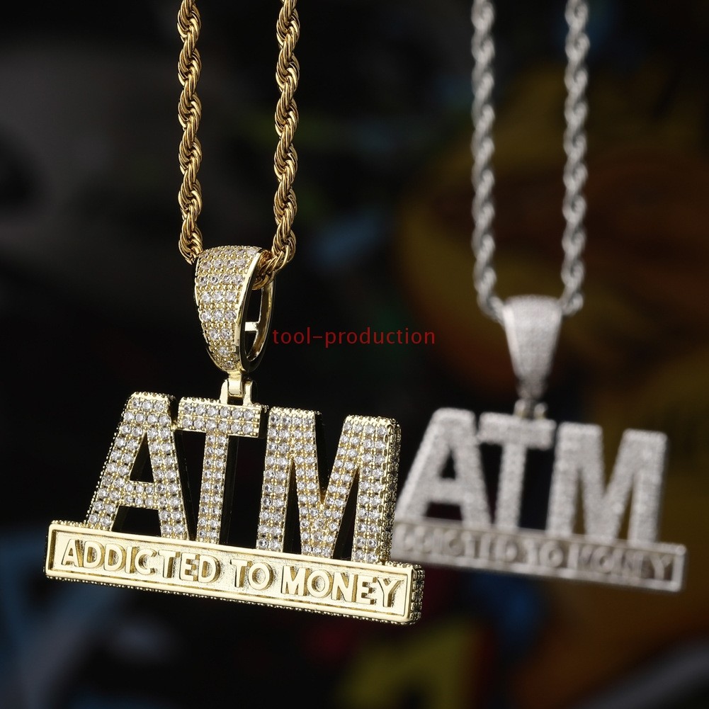 Brass Alloy Electroplated “ATM” Bling Pendant With Free Chain