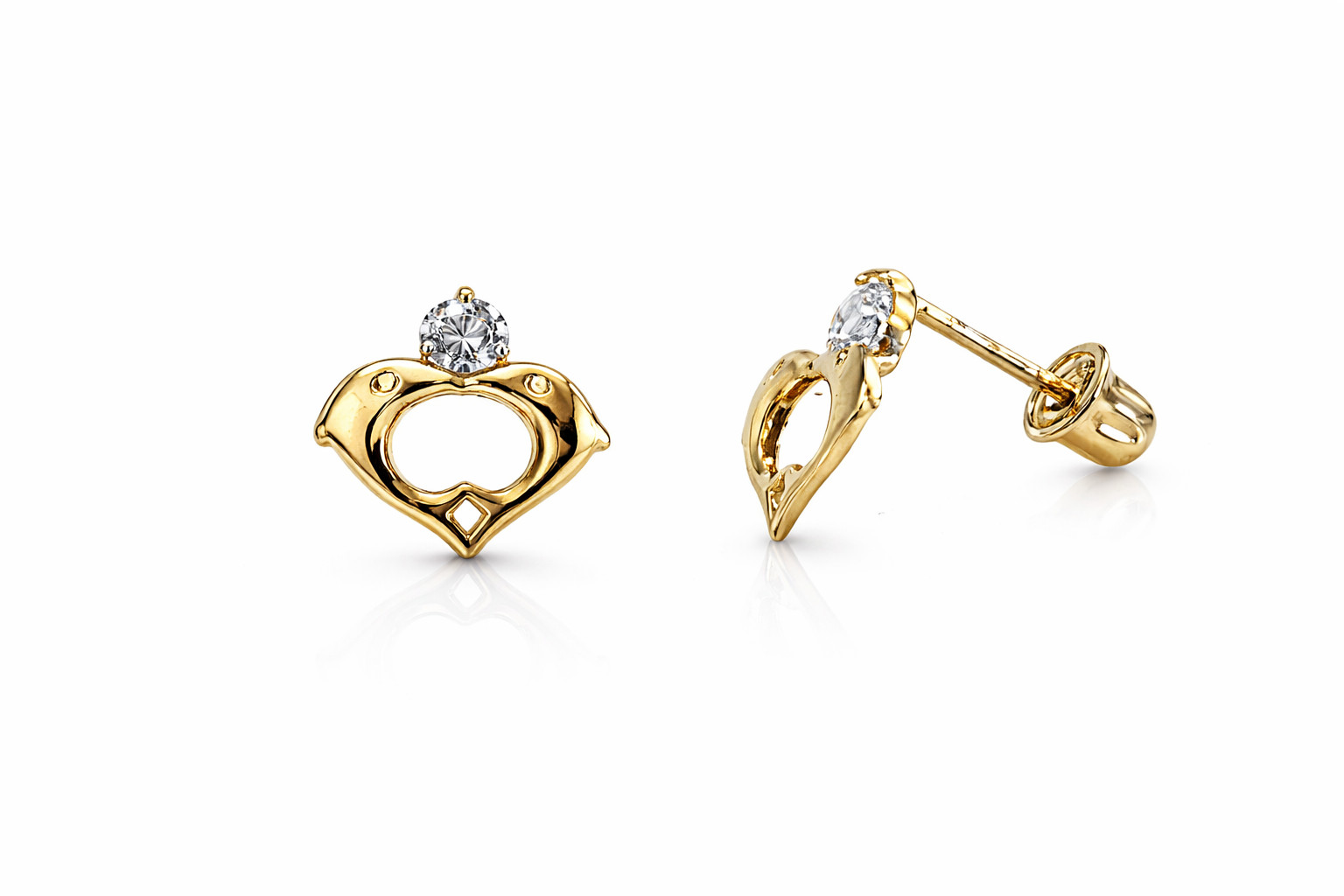 14k Yellow White Gold Double Dolphin Earrings