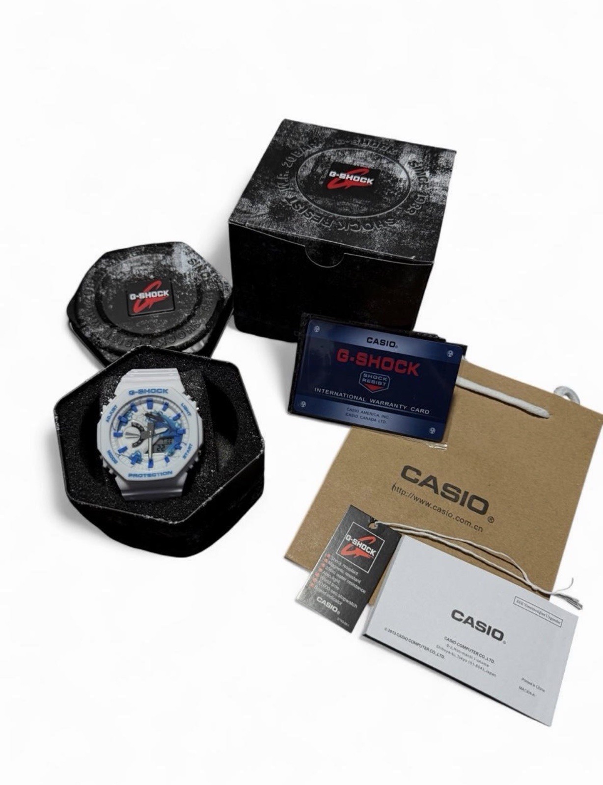 Casio G-Shock White & Blue GA-2100 Complete Set